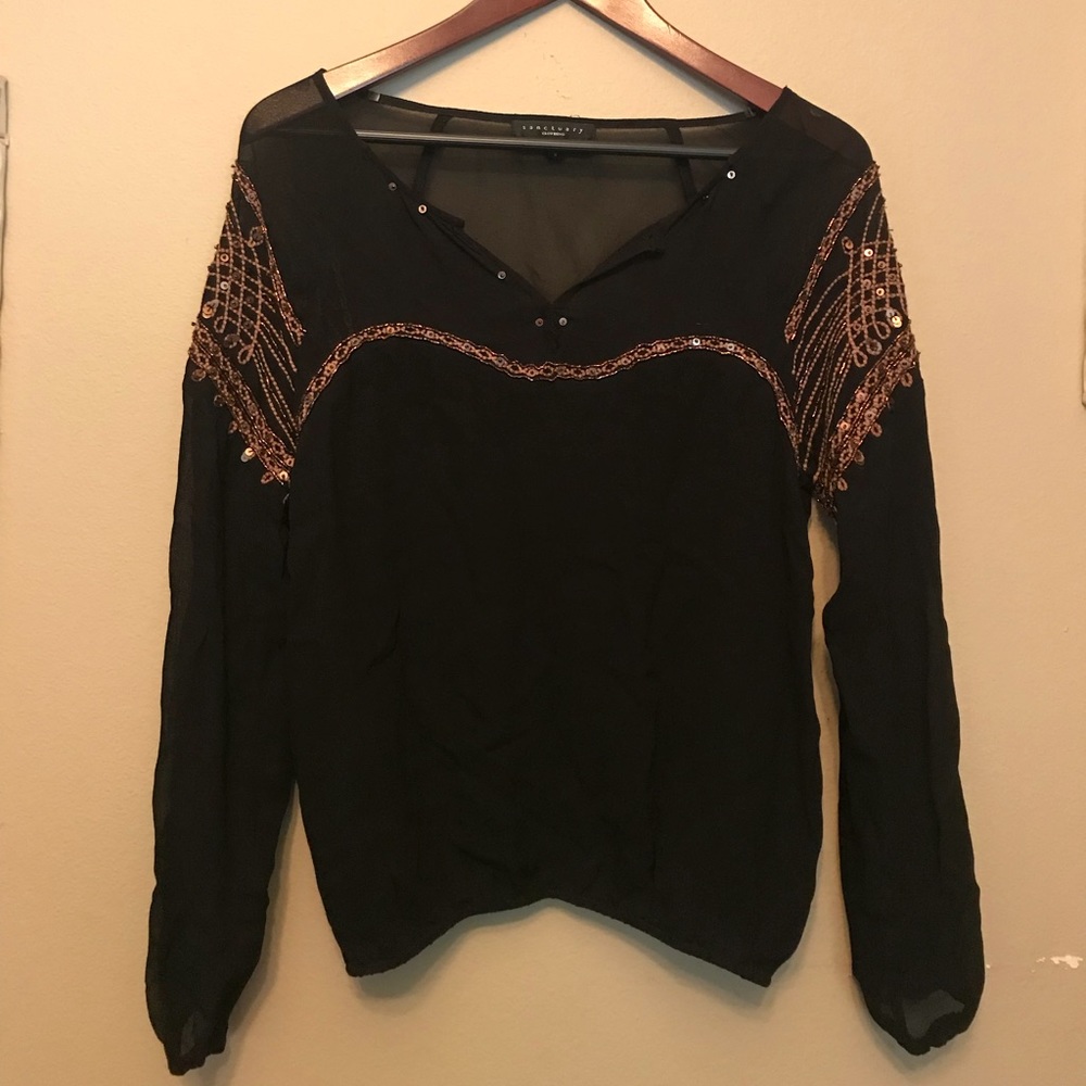 Long sleeve blouse with beading